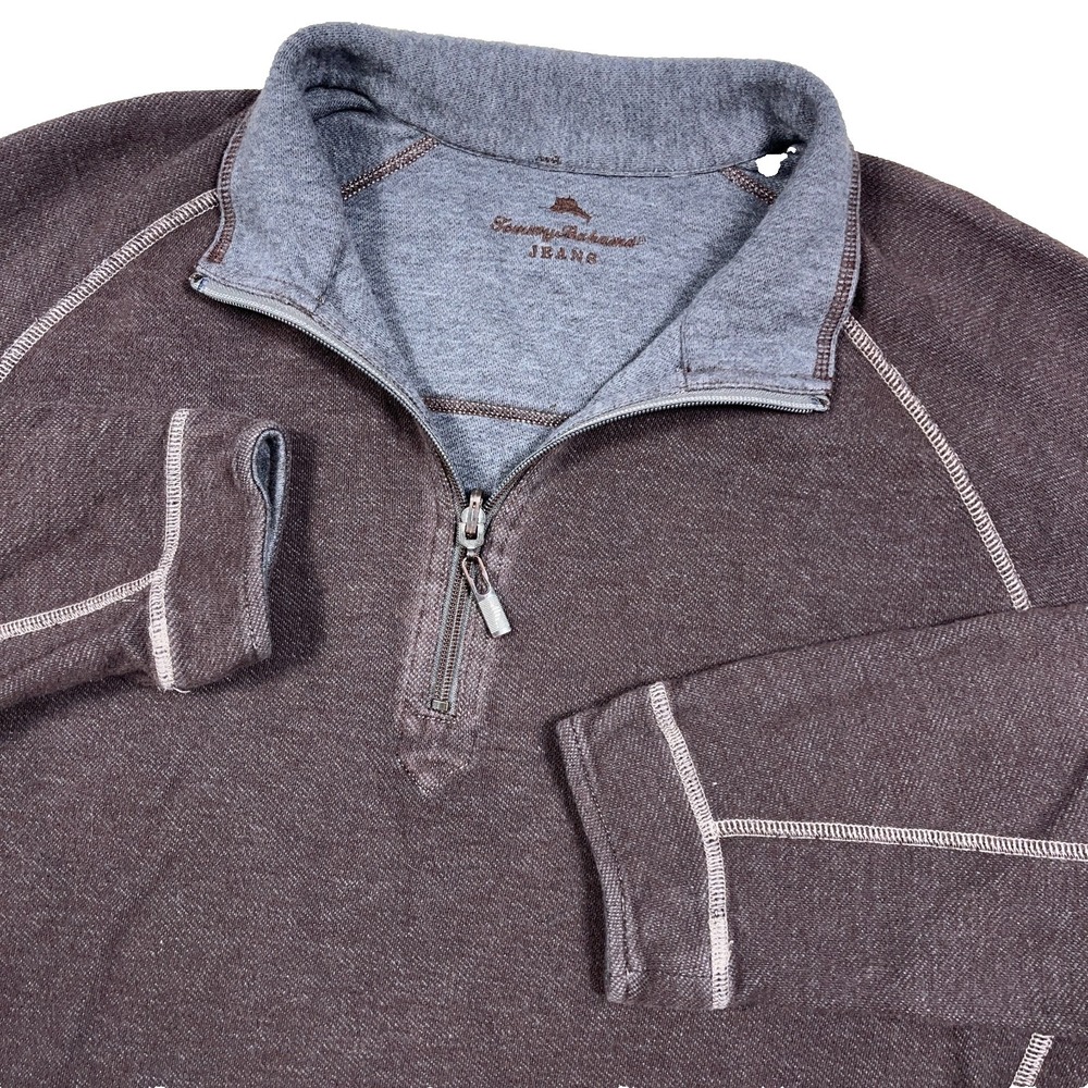 Tommy Bahama Sweater Men Large Brown Gray Pullover Quarter Zip Reversible Relax
